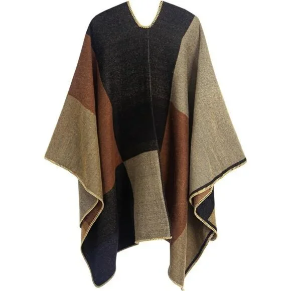 Women's Printed Shawl Wrap Fashionable Open Front Poncho Cape, - Picture 2 of 7